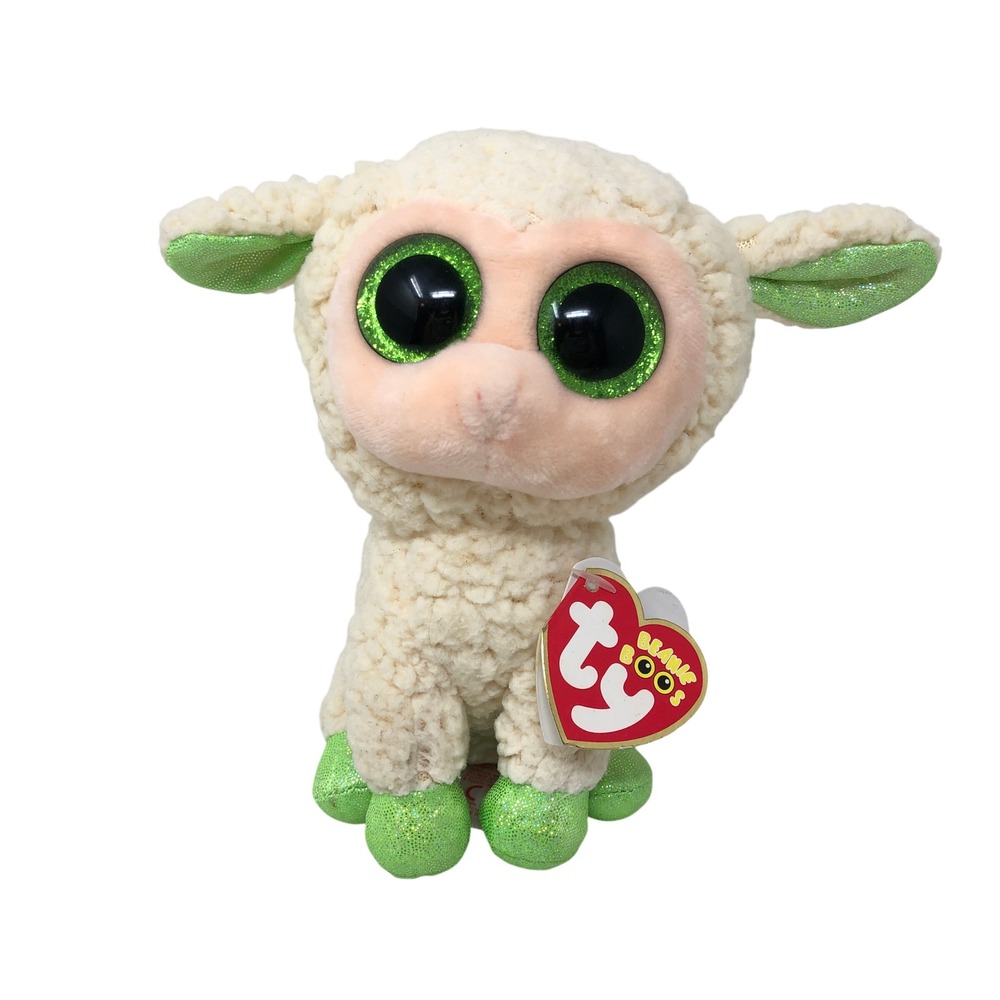 Ty Beanie Boos LaLa Lamb Plush Cream Green Glitter Eyes 6" Sherpa Sheep NWT